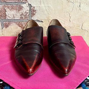 John Fluevog History Catherine, Monk Strap, Burgundy, Size 11